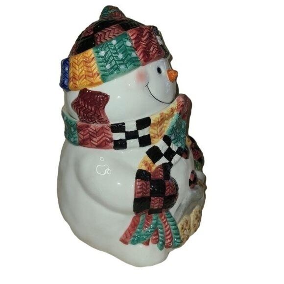 Vintage Kitchen Food Containers, World Bazaars Winter Snowman Ceramic Cookie Jar - Picture 5 of 9